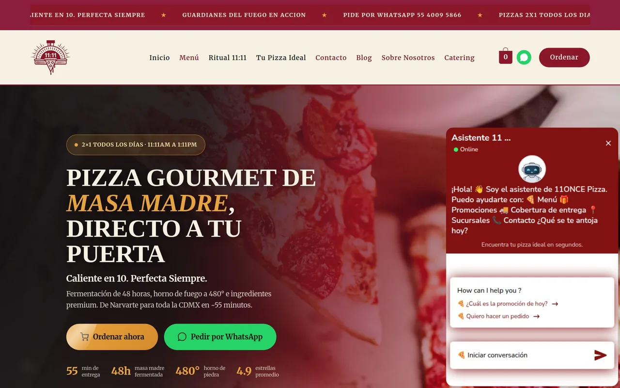 Sitio de 11ONCE Pizza, dark kitchen en Narvarte CDMX